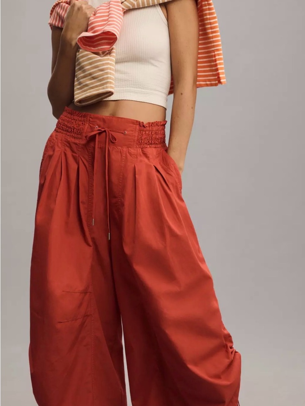 Anthropologie Wide-Leg Drawstring Pants in Rust